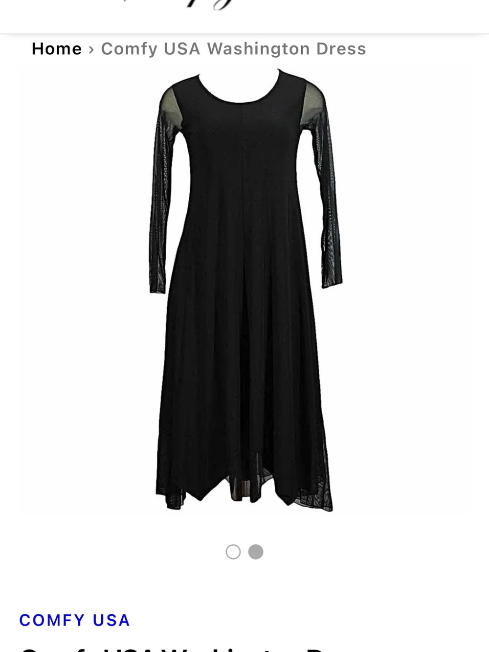 Comfy USA Washington Dress Black Modal and Sheer Mesh Size XL
